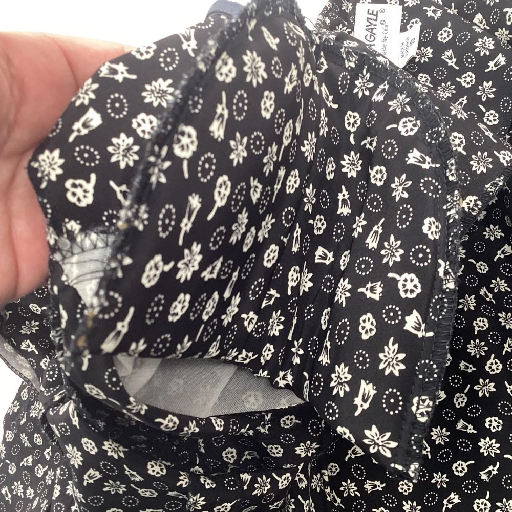 Vintage Andrea Gayle Floral Dress Suit Set Size 10 Black White Pearl Button - Picture 12 of 12